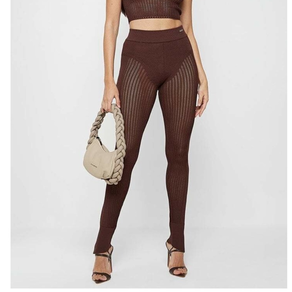 Maniere De Voir Brown Ribbed Leggings